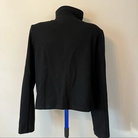 Gap Jacket Black Wool Blend Moto Winter Coat with Faux Vegan Shearling Trim Sz L - Picture 4 of 16
